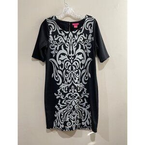 Sunny Leigh Sheath Dress Womens M Black/Ivory Damask Print